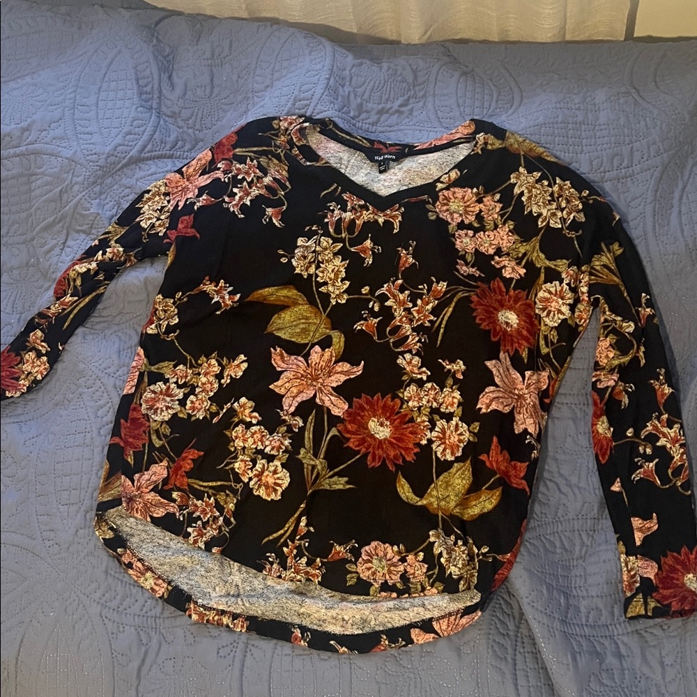 Soft Black Floral Long Sleeve Top